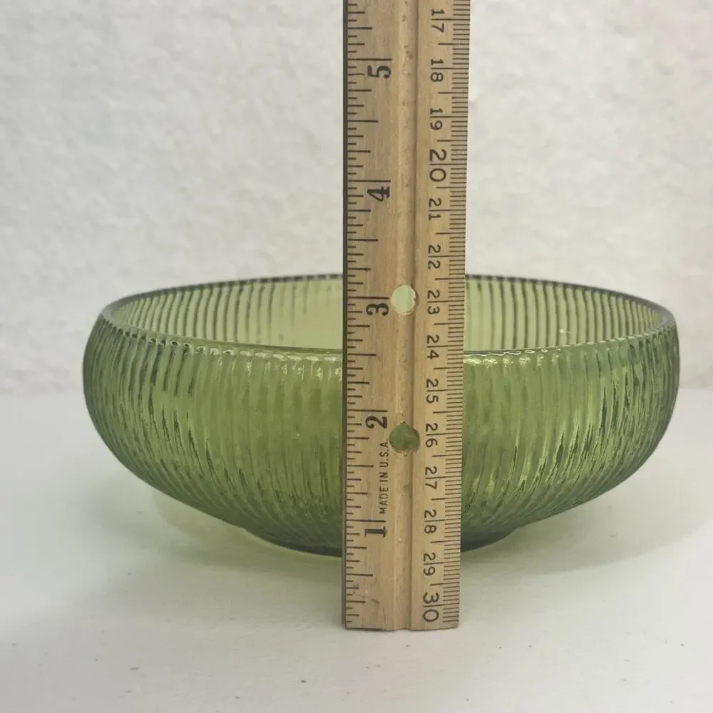 E.O. Brody Co. Cleveland Green Ribbed Glass Bowl Shallow Vase Candy Dish MCM VTG